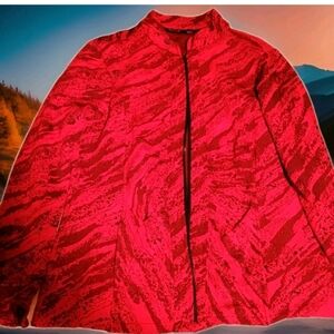 3 For $15 Sale Cheryl Nash Women's Red Patterned Zip Up Jacket Large Stretch